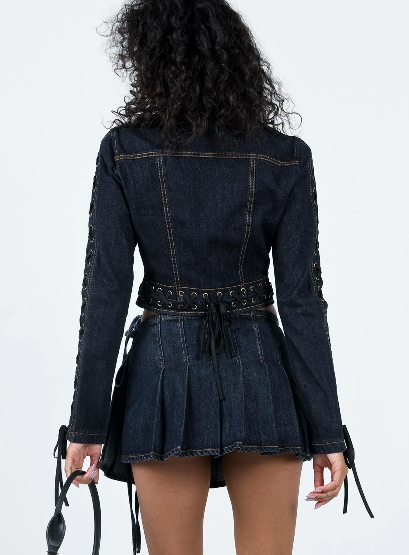 Stretch Comfort Neutral Tones Camelia Pleat Mini Dark Denim