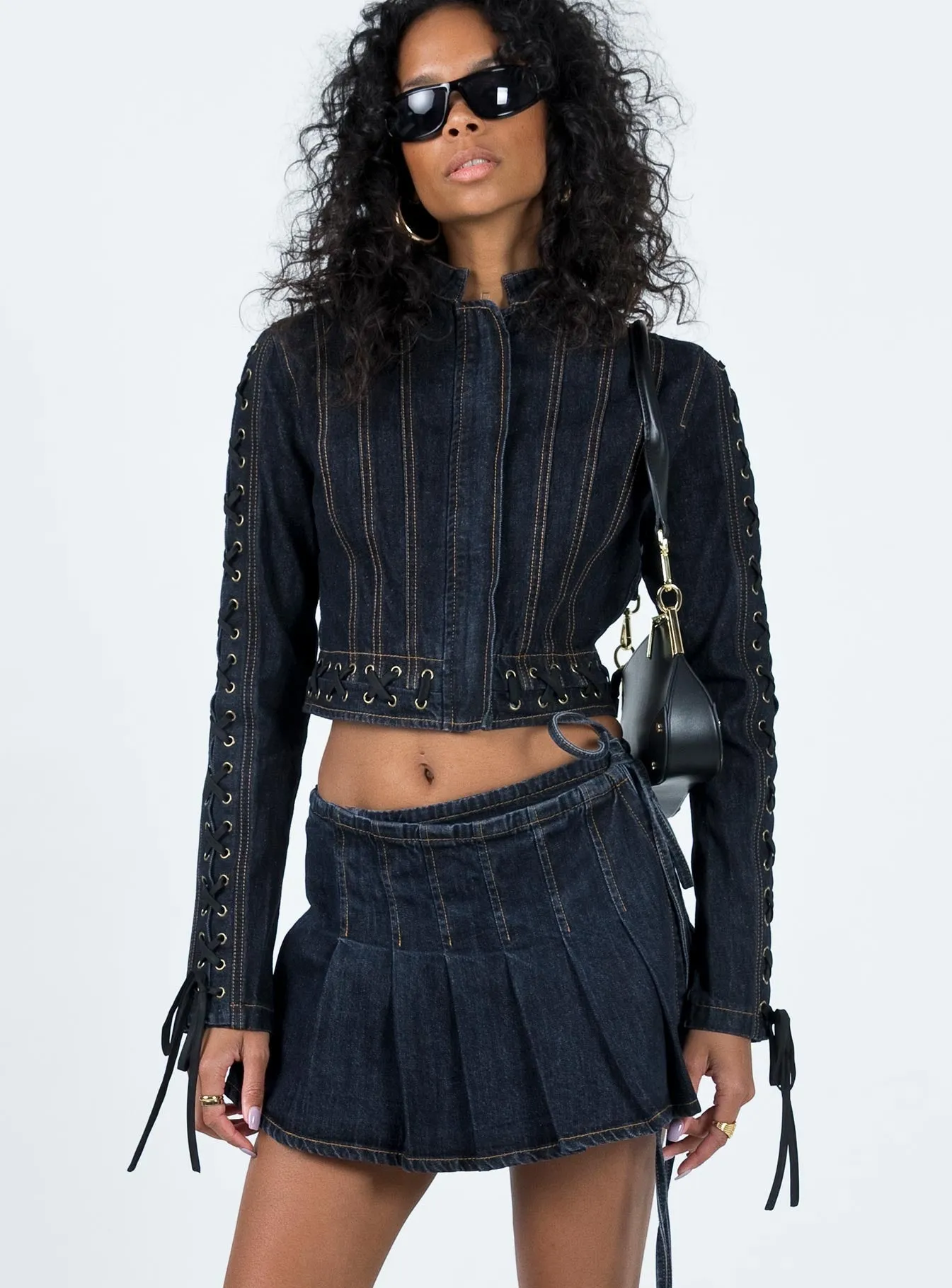 Camelia Pleat Mini Dark Denim Seamless Edging Chic Appeal