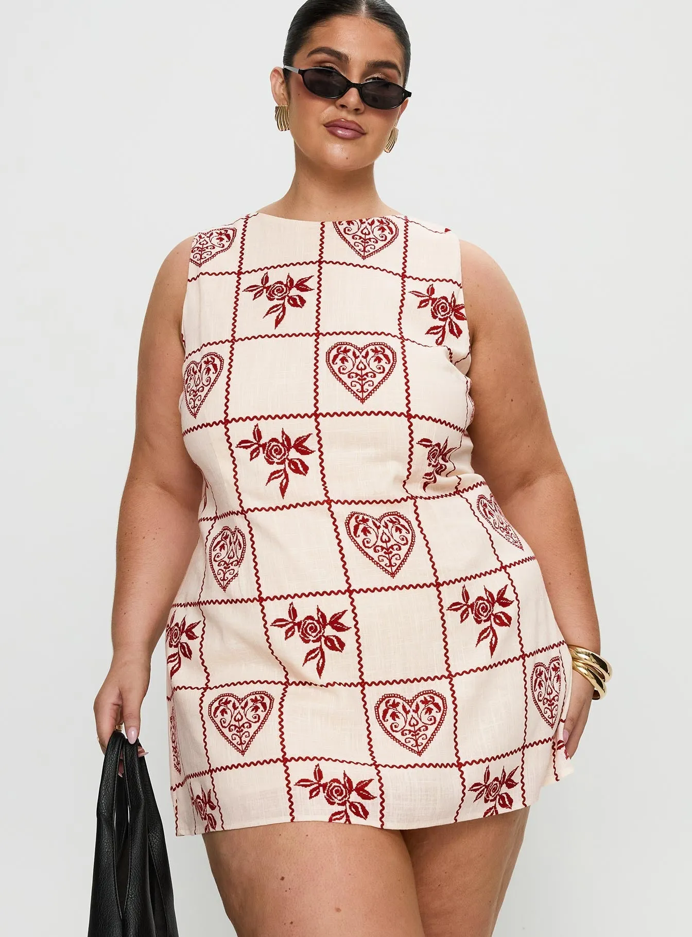 Spring Vibe Timeless Layer Alfalfa Shift Mini Dress Red Floral Check Curve