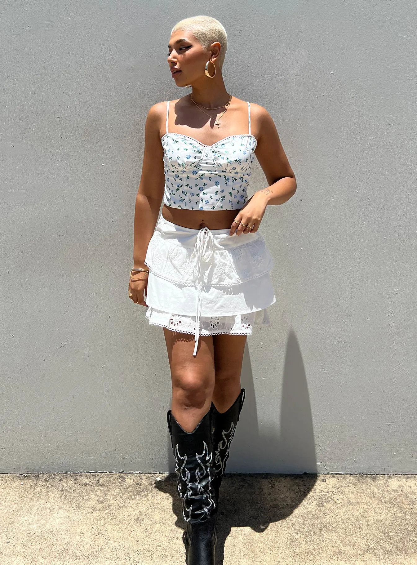 Malana Anglais Mini Skirt Ivory Celebrity Style Neat Finish