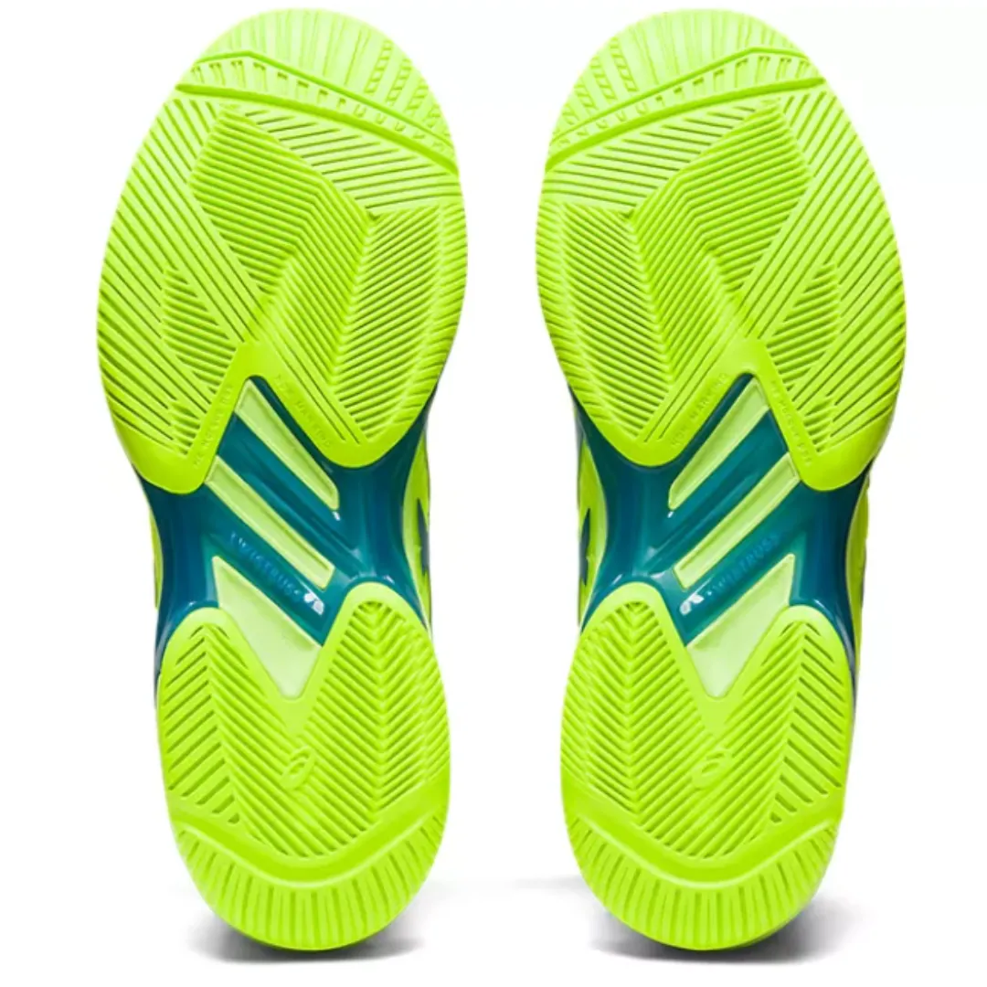 Asics Solution Speed FF 2 Women Tennis Shoes - Hazard Green/Reborn Blue Stretchable Tongue Responsive