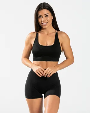 Secure Closure Thin straps seams Everyday Backless Top "Schwarz"