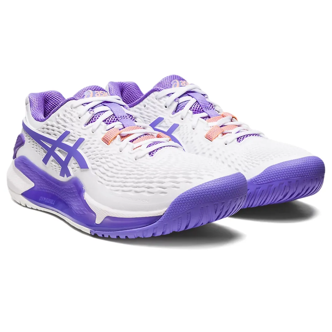 Grippy Tread Asics Women Gel Resolution 9 Tennis Shoes - White/Amethyst