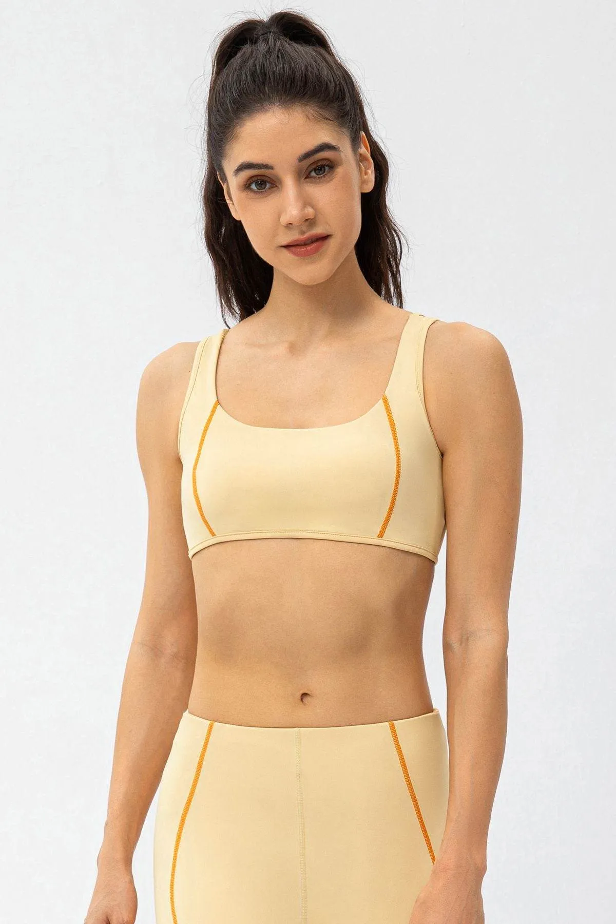 Date Vibe Casual Shirt Contrast Trim Back Cutout Sports Bra