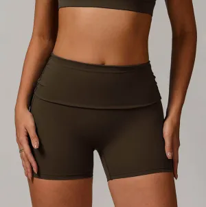 Natural Fiber Blend Flip Fold High Waist Hip Lifting Fitness Shorts