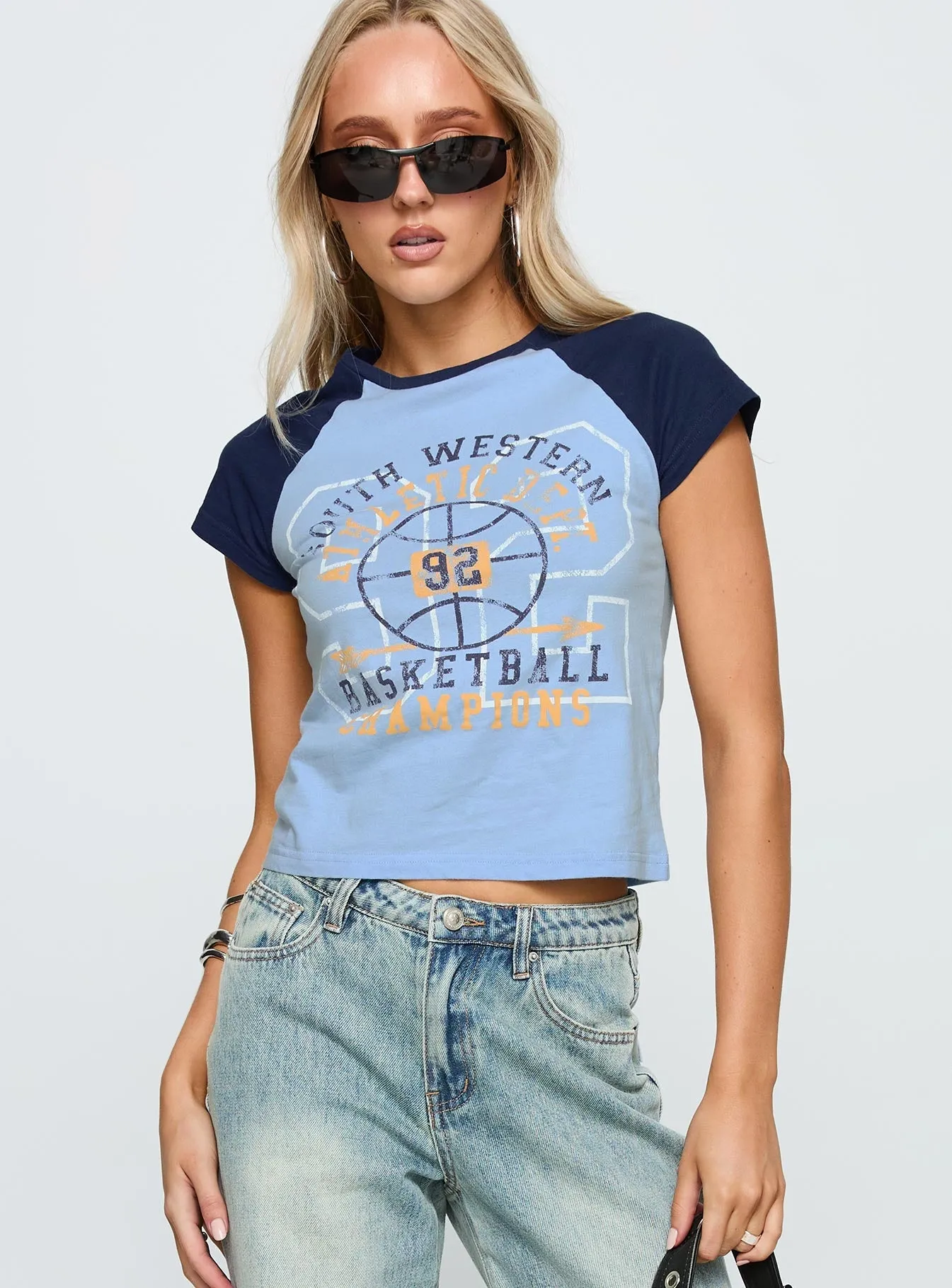 Cozy And Warm Breathable mesh South West Sports Graphic Top Blue