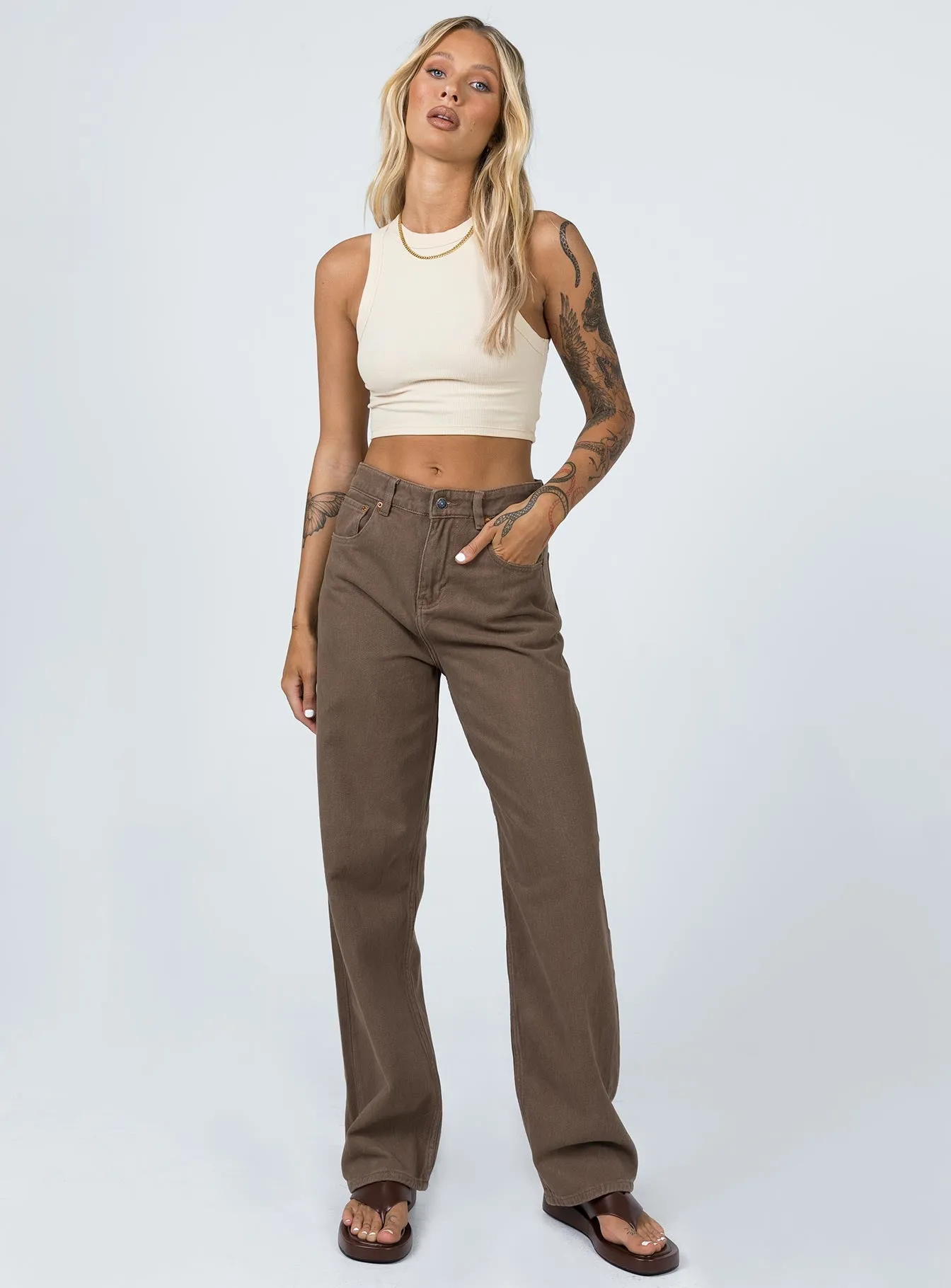 Beach Ready Convertible Style Motel Parallel Jeans Rich Brown