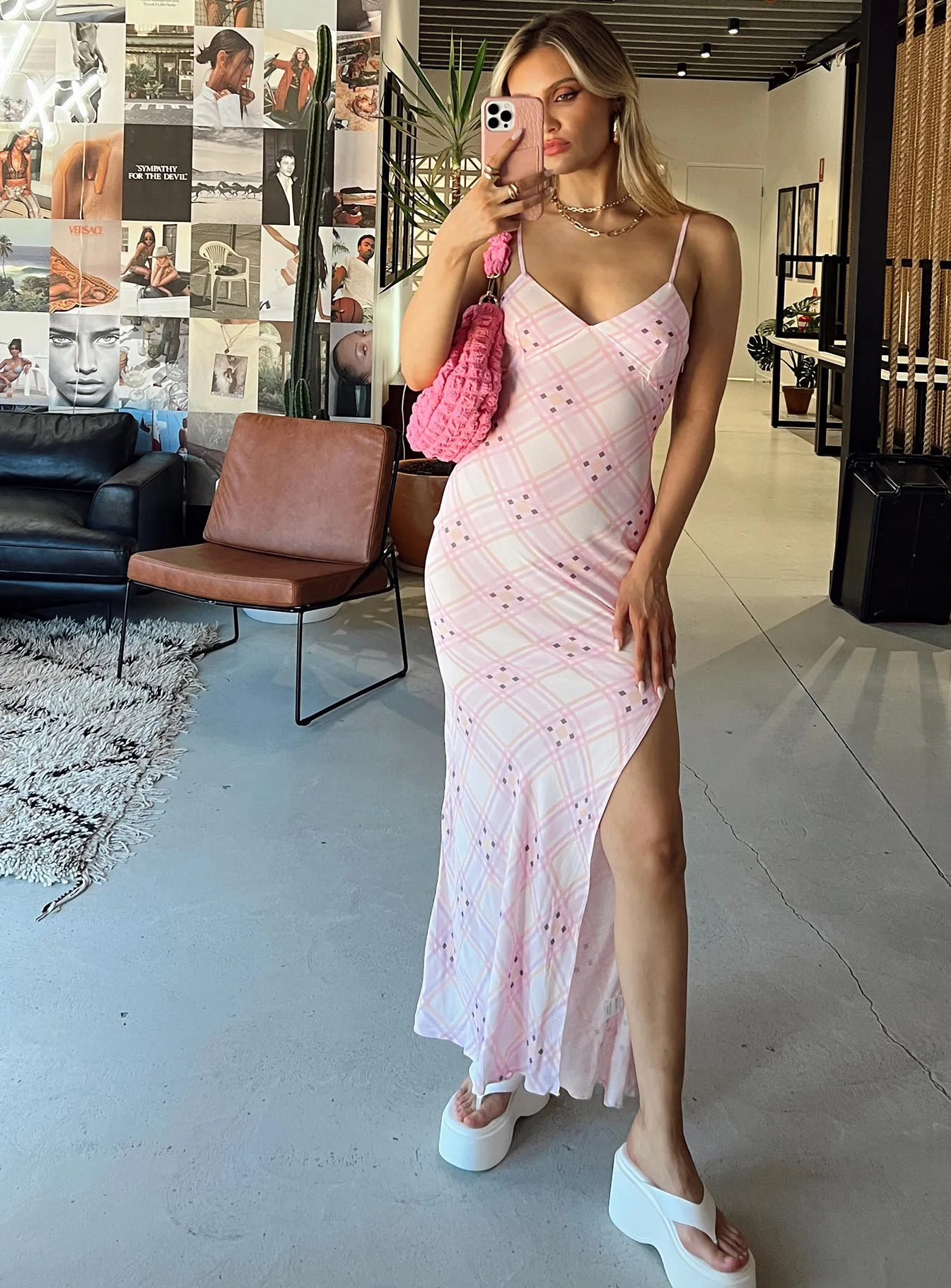 Amity Maxi Dress Pink Multi ConvertibleNeckline Calm Style