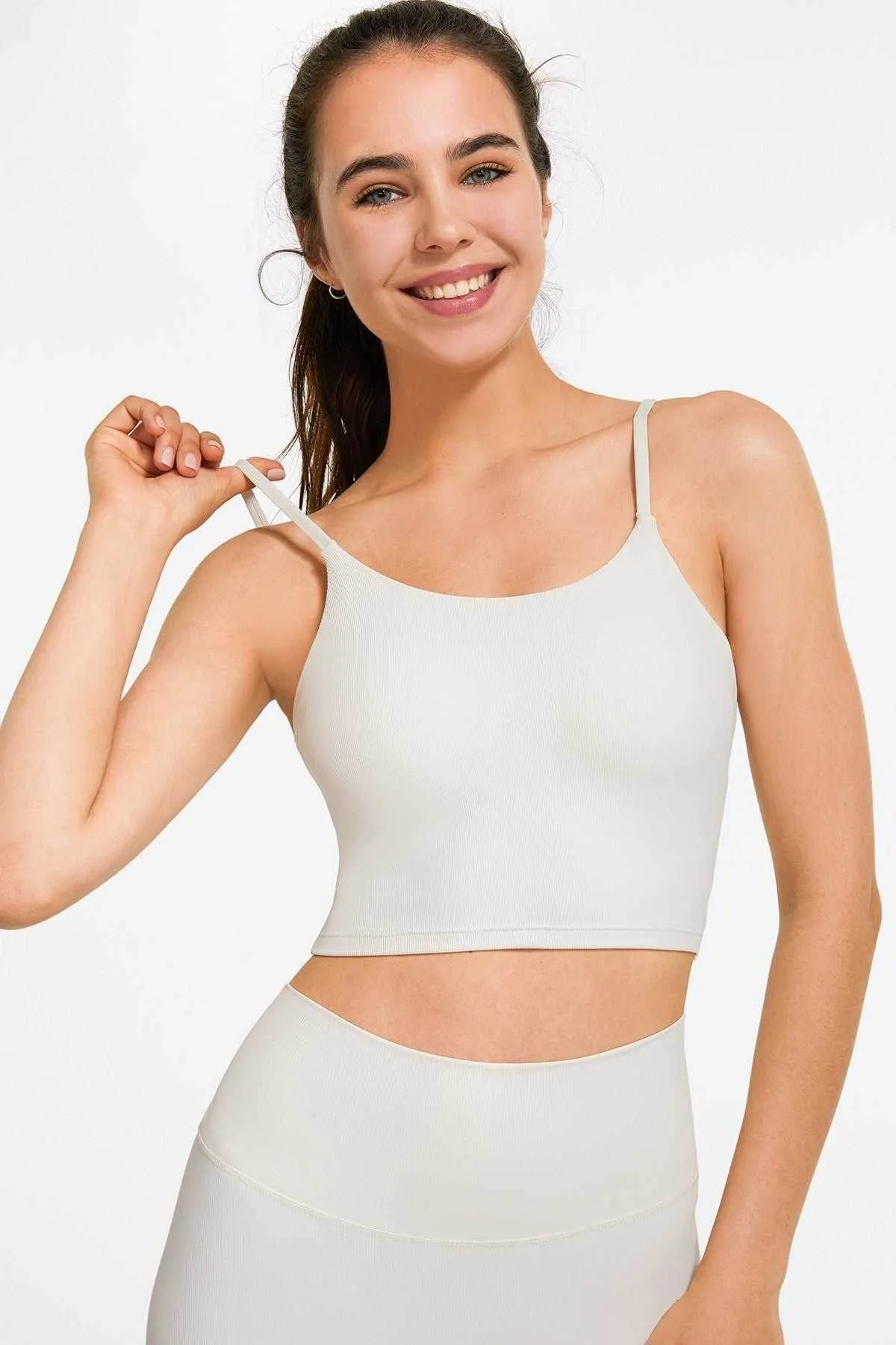 Ribbed Spaghetti Strap Cropped Camisole DoubleStitchedSeams