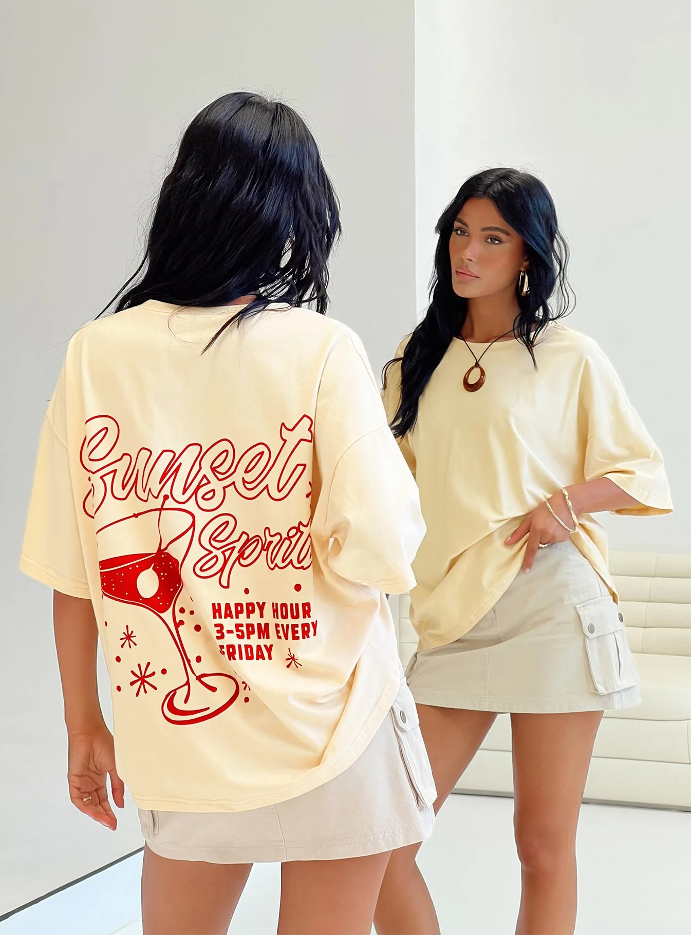 Sunset Spirit Oversized Tee Cream polo neck