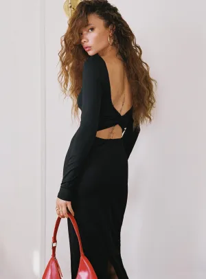 Lyla Maxi Dress Black Delicate Edge button detail