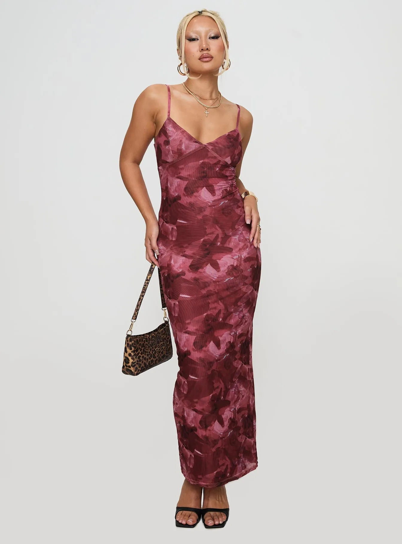 Trendy Wearable Smooth Feel Hathaway Maxi Dress Burgundy Floral