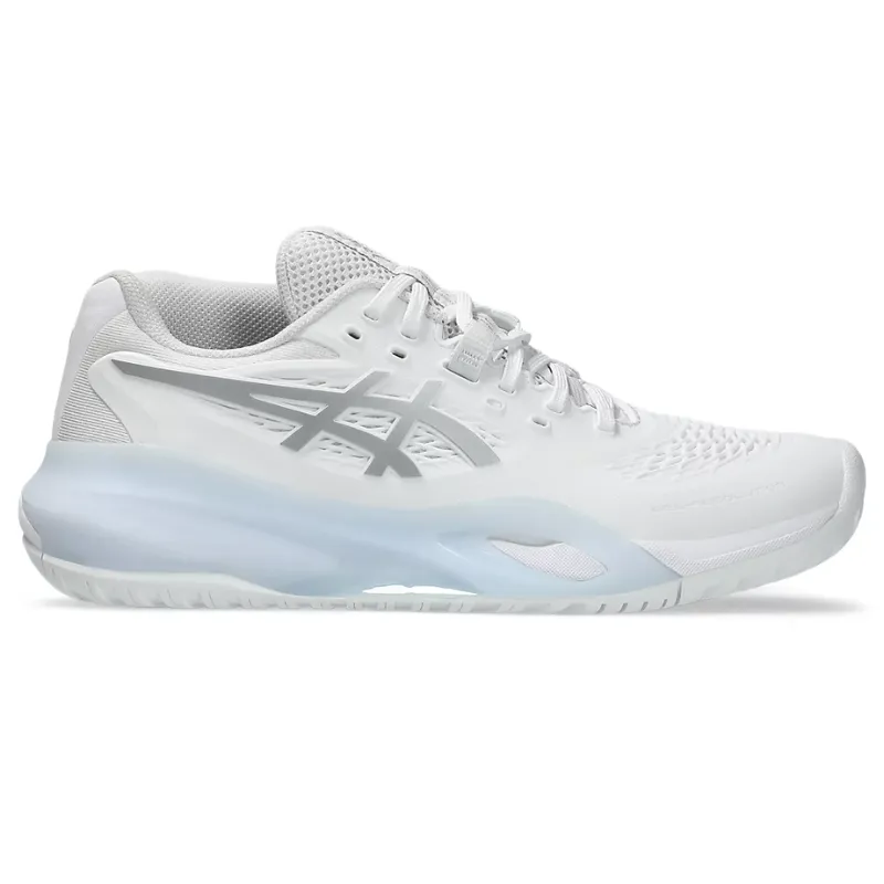 Asics Gel Resolution Womens Tennis Shoes - White/Pure Silver Breathable Elastic Tongue