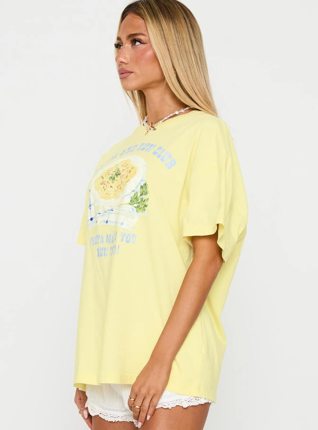 Pasta Makes You Fasta Oversized Tee Yellow Timeless Look Wear
