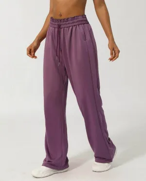 Women Elastic High-Waist Wide Leg Sweatpants Washable fabric CompressionEnhanced