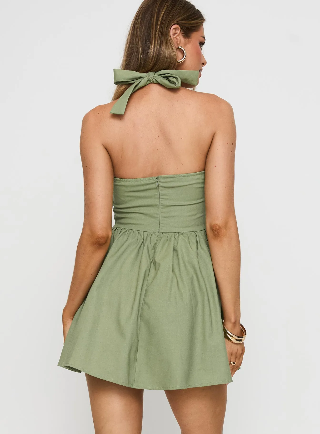 Flowing Lines Feminine off-the-shoulder gown Lyle Mini Dress Sage