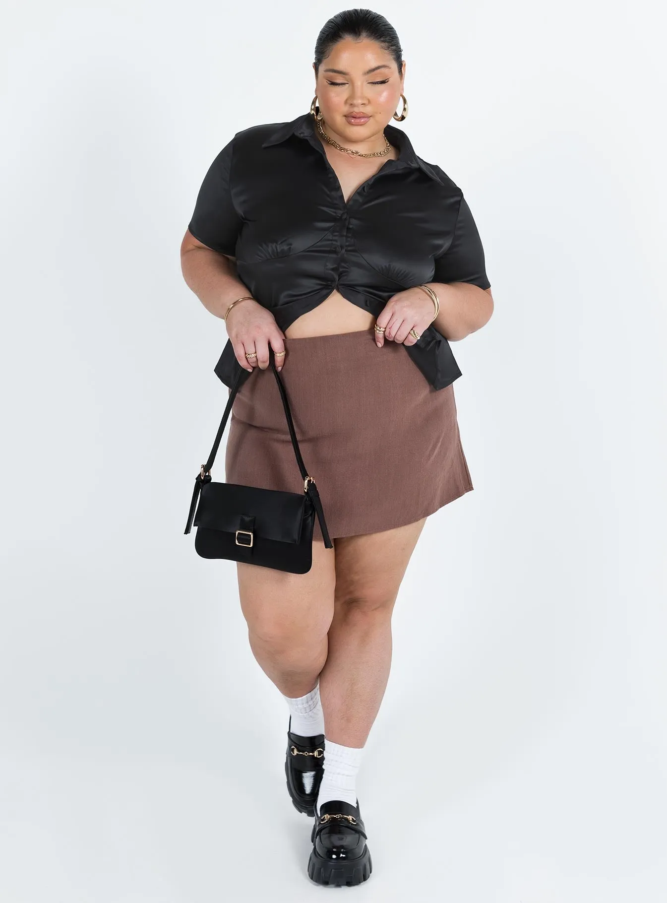 Designer Label Selby Mini Skirt Brown Curve