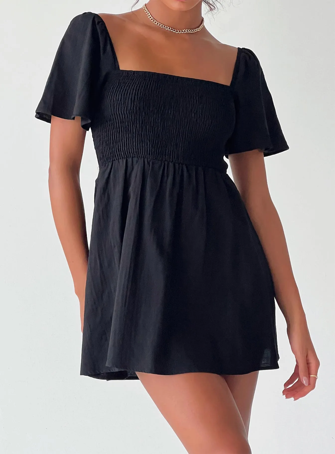 Trendy Waist Fresh Energy Summer Nights Mini Dress Black Petite
