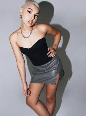 natural fiber Zahra PU Mini Skirt Grey