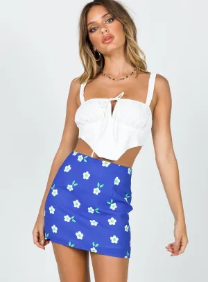 Selby Mini Skirt Blue Floral Vegan Material