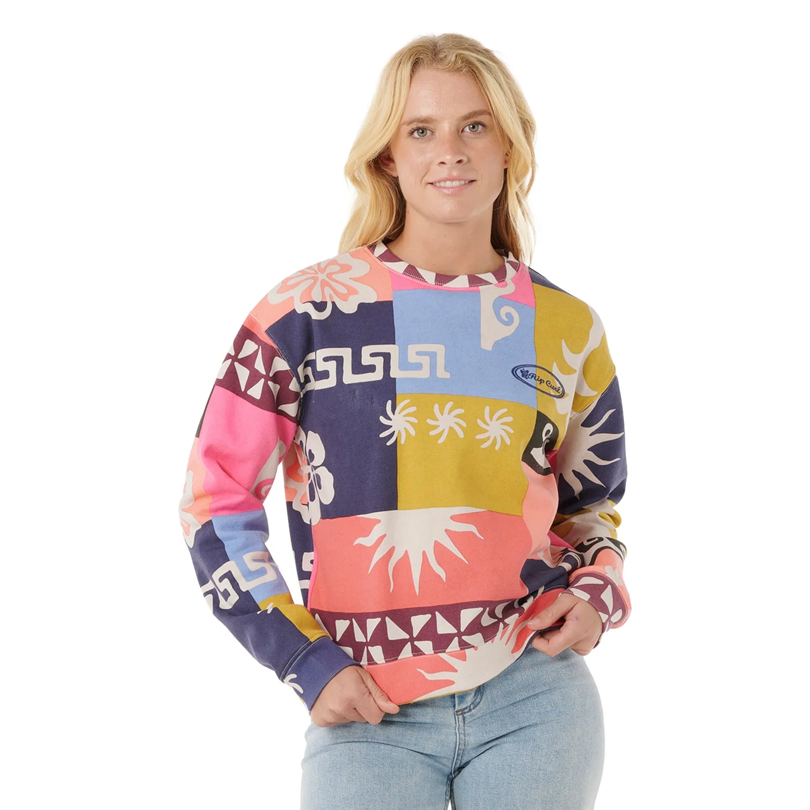 Rip Curl Womens Keepsakes Crew Neck Print Storm Half Zip Fleece Trendy Outfit Trail Look