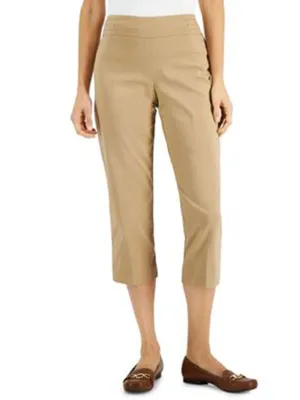 Women's Embellished Capri Pants,Beige stain resistant coating Easy Access