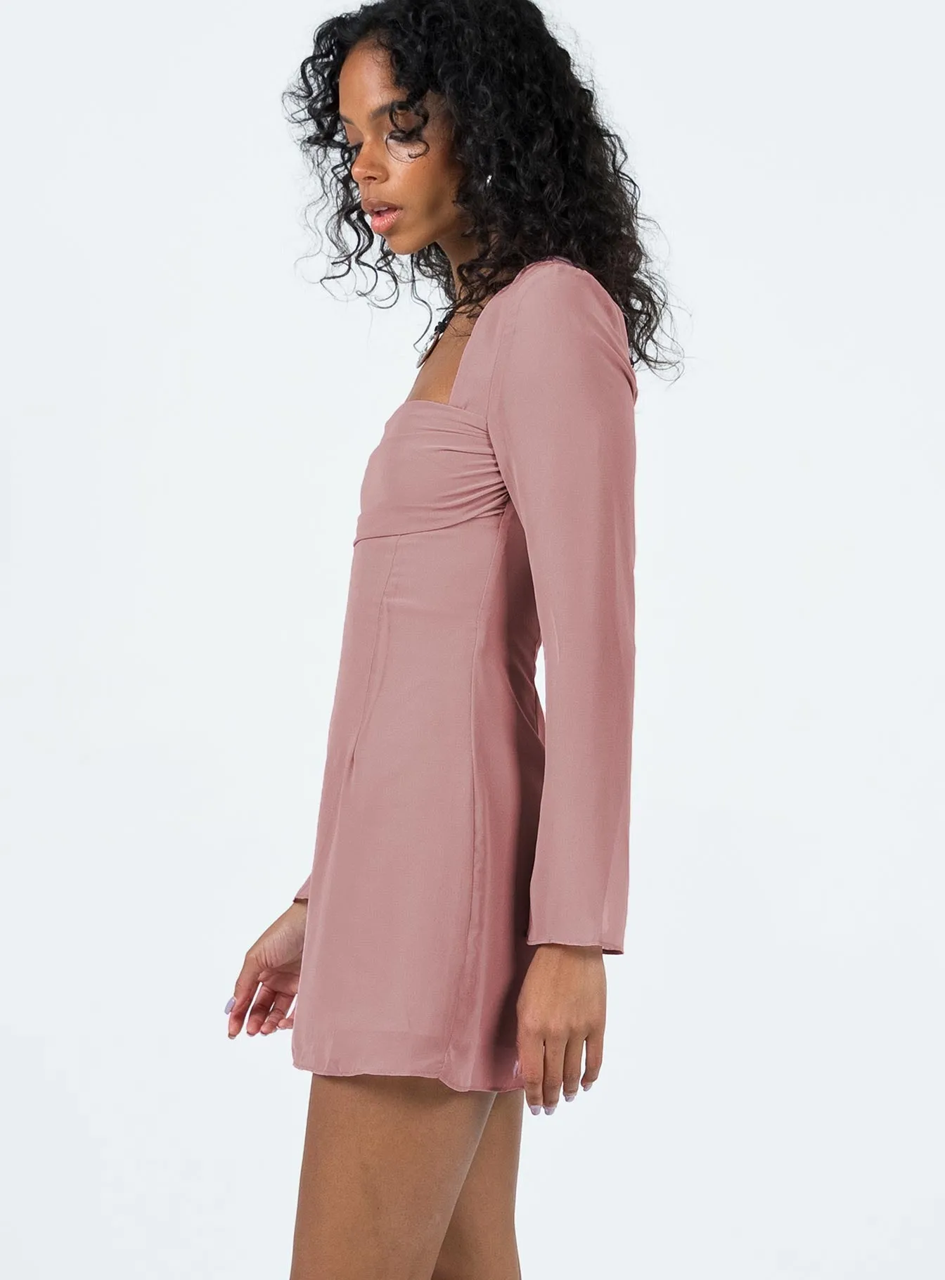 Cavanagh Long Sleeve Mini Dress Dusty Pink Cozy Mood Confident Touch