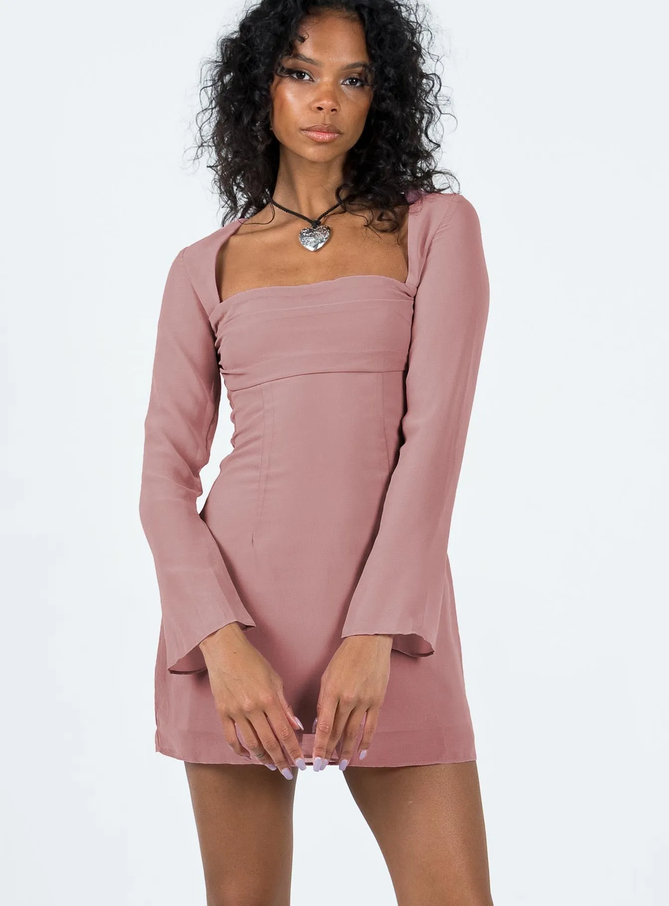 Cavanagh Long Sleeve Mini Dress Dusty Pink Brunch Tone