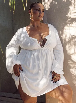 Sophisticated Touch Balanced Shape Nena Linen Blend Mini Dress White Curve