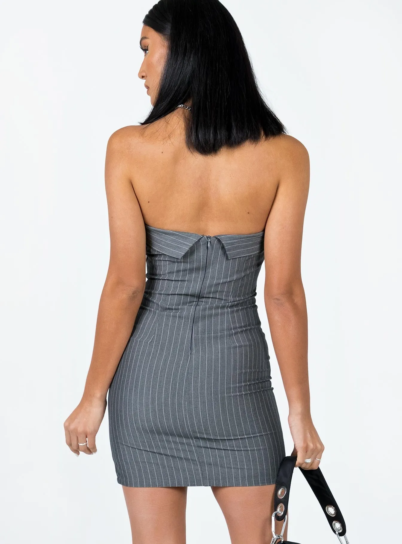 Trendy Layer Sebastian Strapless Mini Dress Grey
