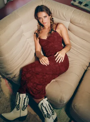 Cotter Maxi Dress Burgundy Floral Spring Garden