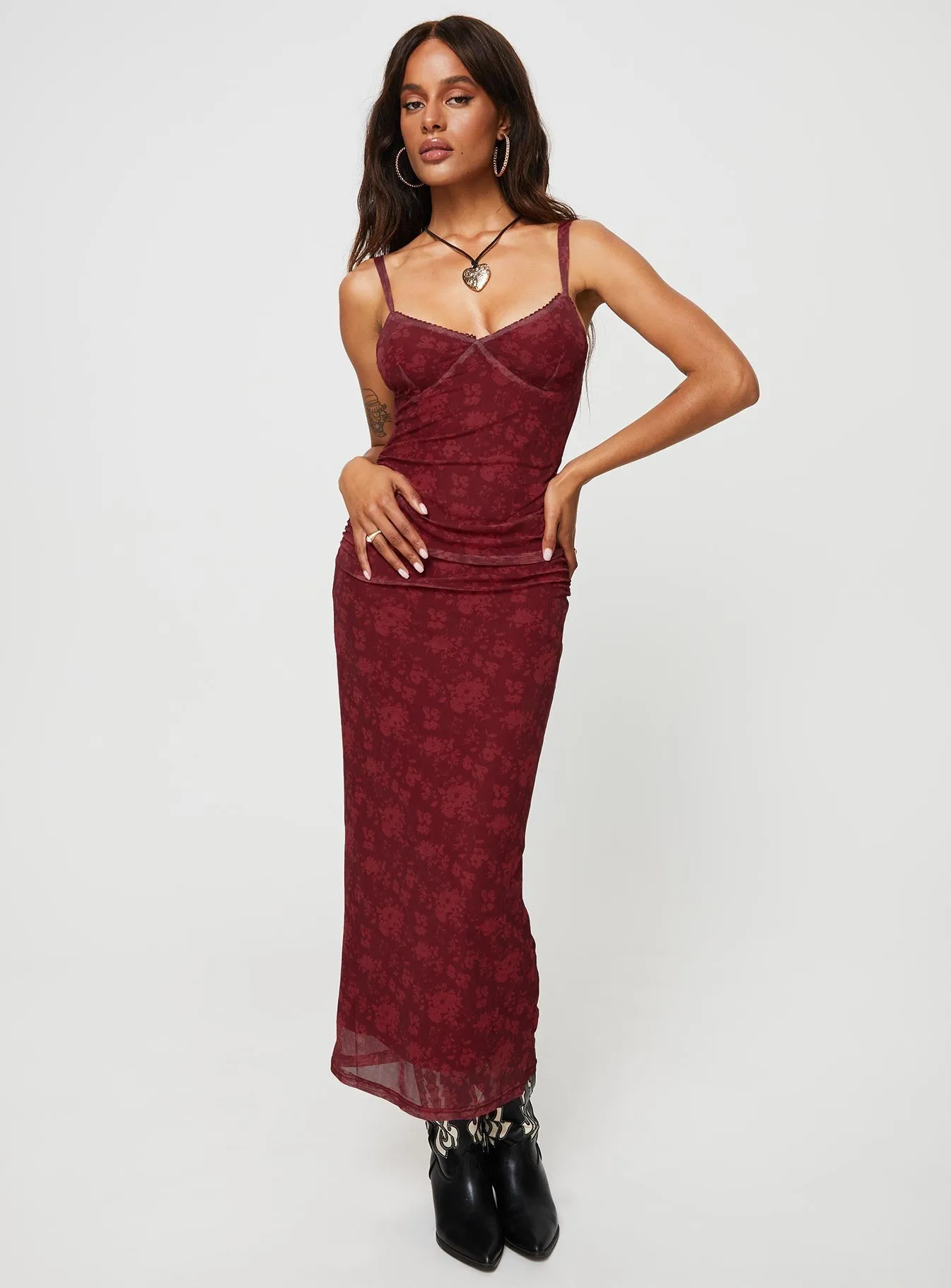 Cotter Maxi Dress Burgundy Floral Cafe Vibe