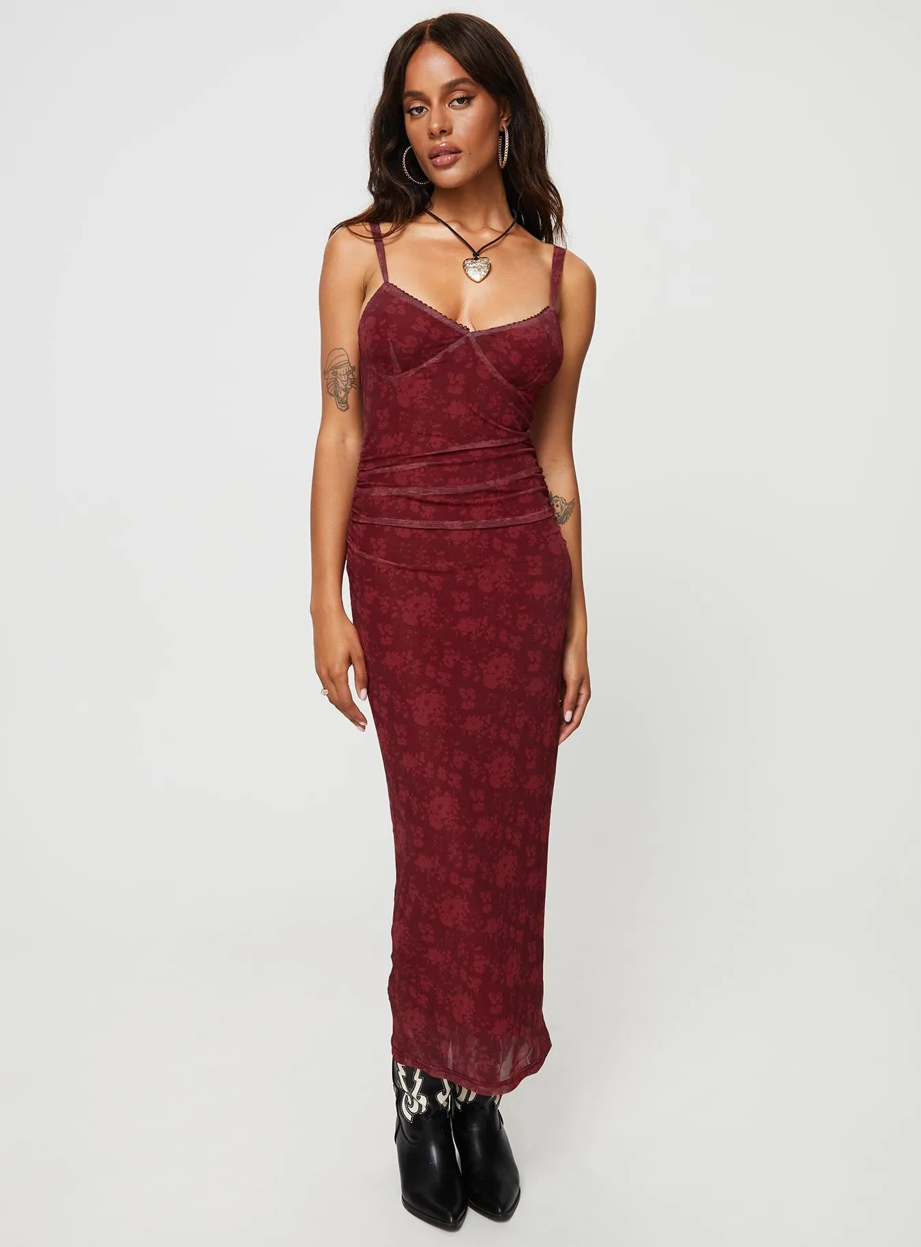 Cotter Maxi Dress Burgundy Floral Cozy Cut Versatile Cut