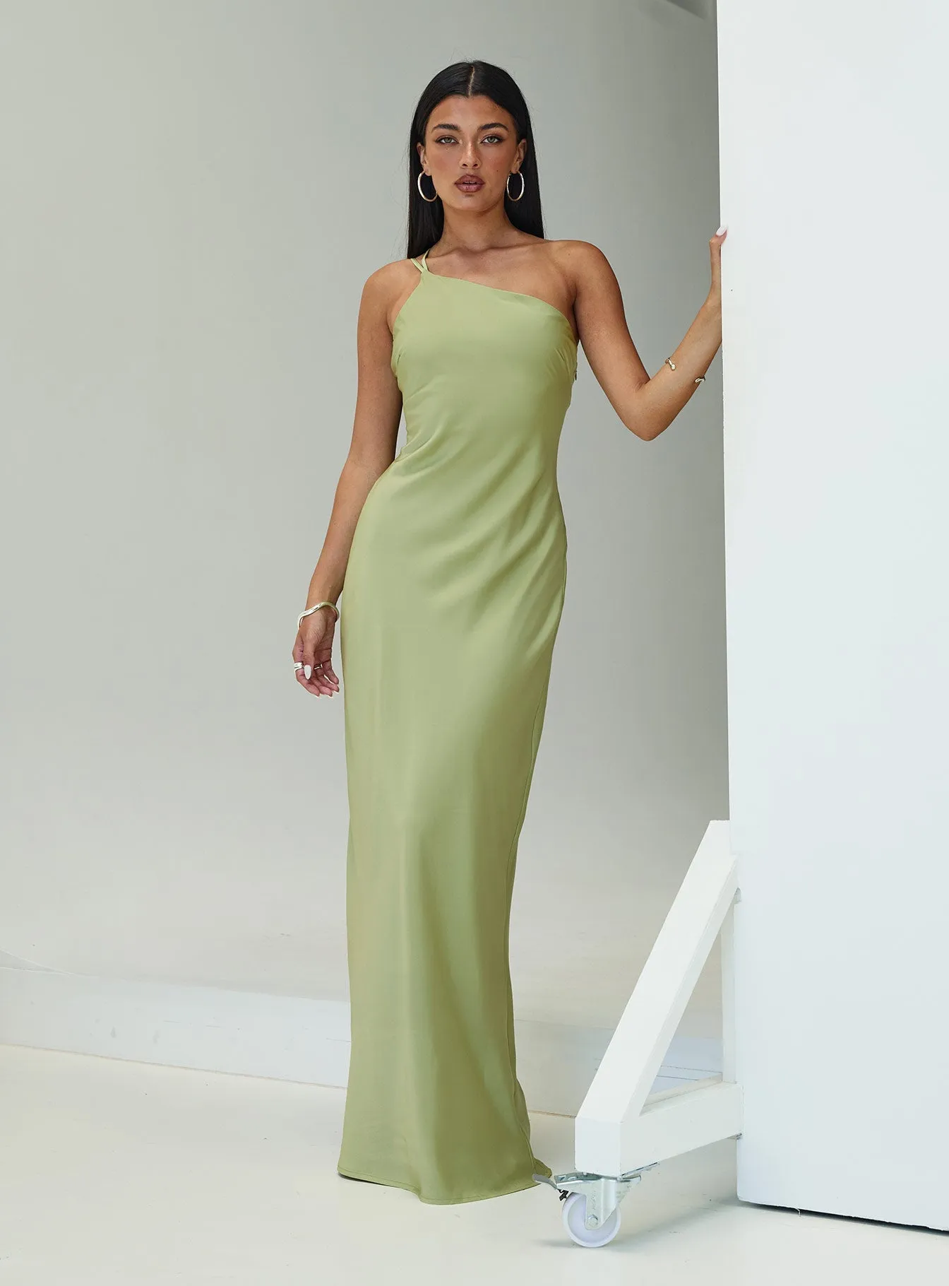 Flexible Design Collar Accent Nehemiah One Shoulder Maxi Dress Green