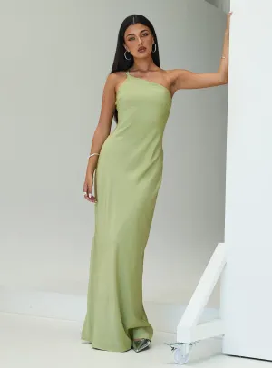 Nehemiah One Shoulder Maxi Dress Green Poised Vibe