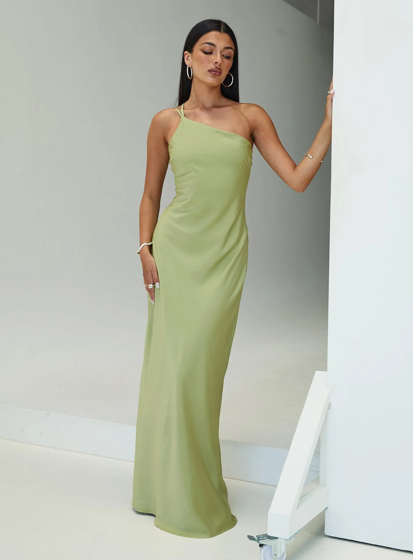Nehemiah One Shoulder Maxi Dress Green Soft Tones