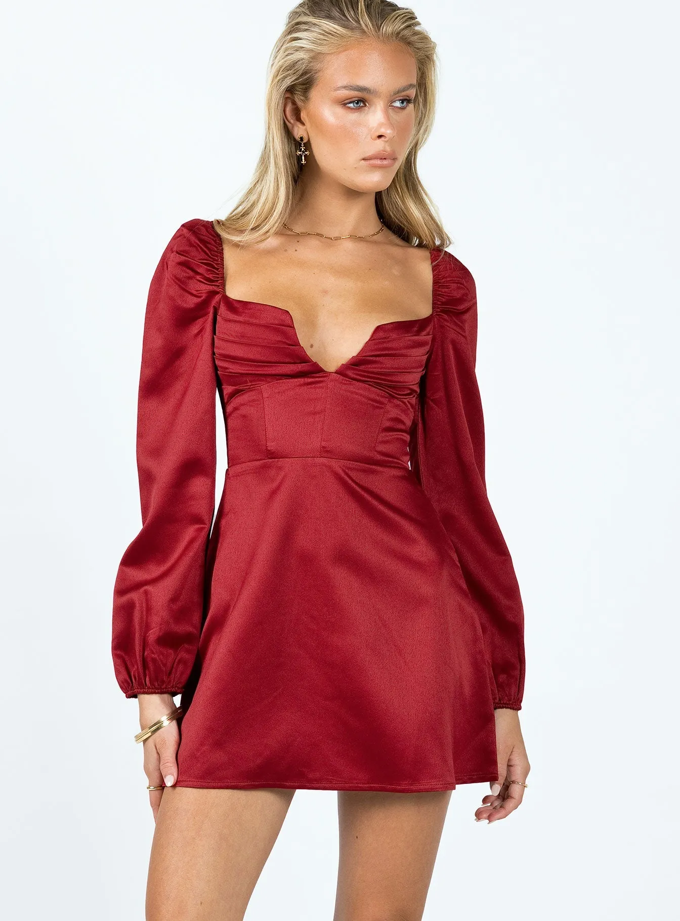 Della Long Sleeve Mini Dress Burgundy Timeless and Comfortable Work Favorite