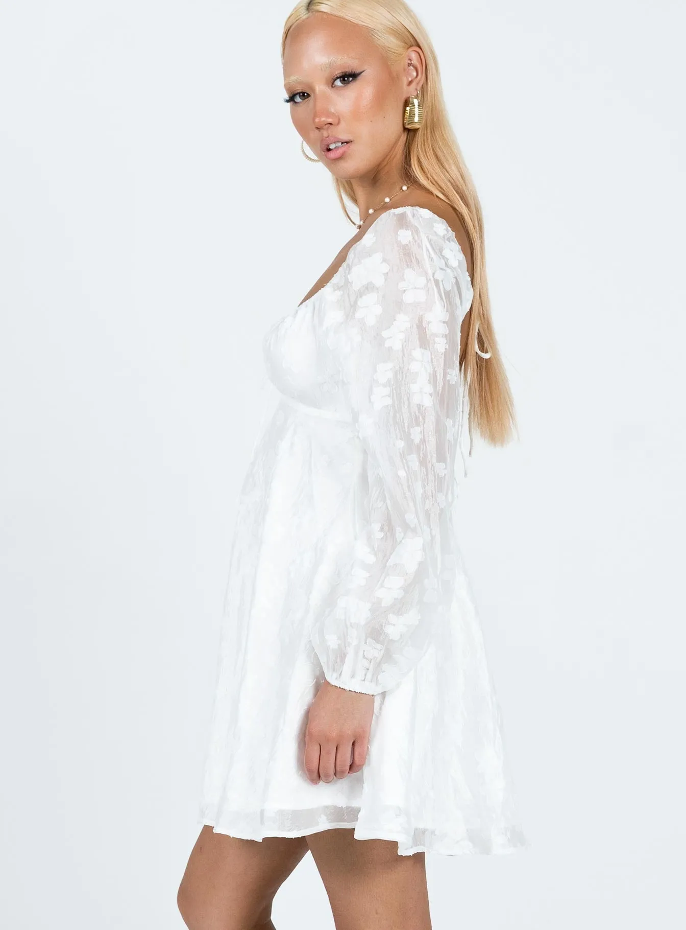 Marceau Long Sleeve Mini Dress White Trendy Look Garden-Party