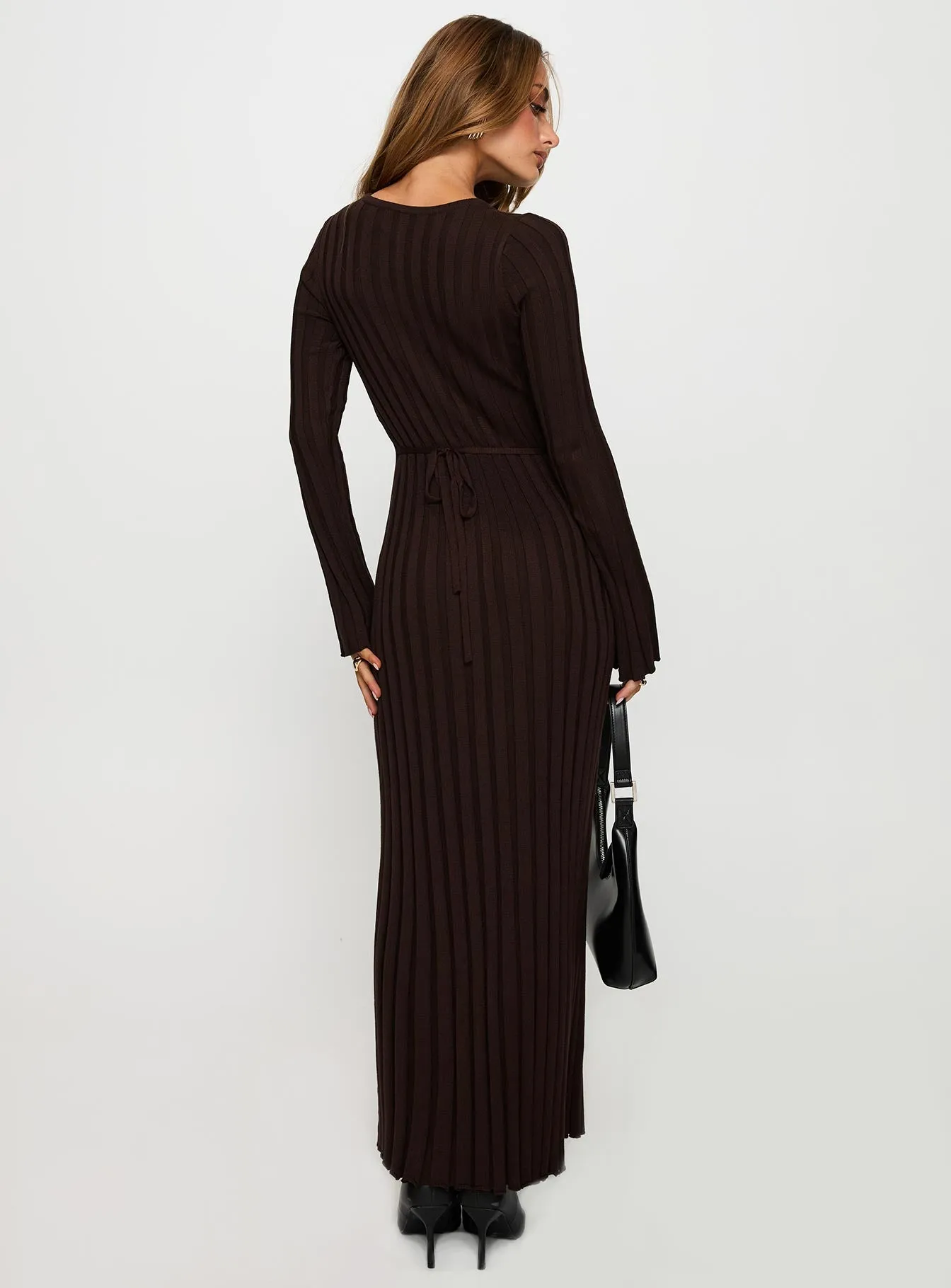 Wave Soft Smooth Outline Vespa Long Sleeve Maxi Dress Brown