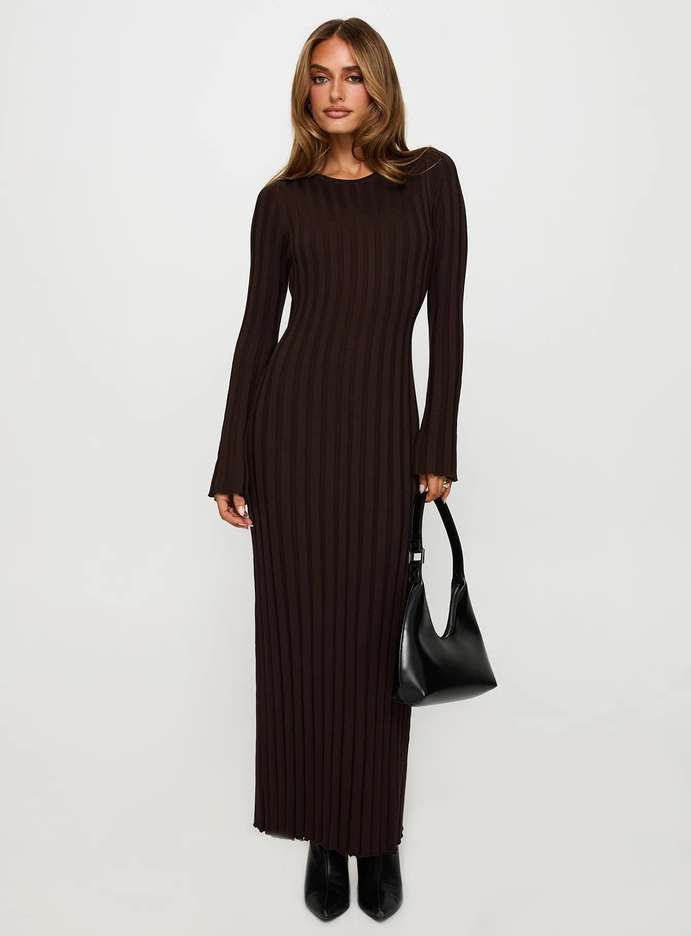 Urban Drape Vespa Long Sleeve Maxi Dress Brown