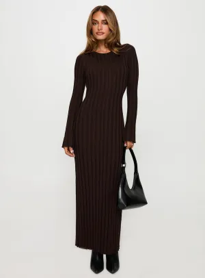 Urban Drape Vespa Long Sleeve Maxi Dress Brown