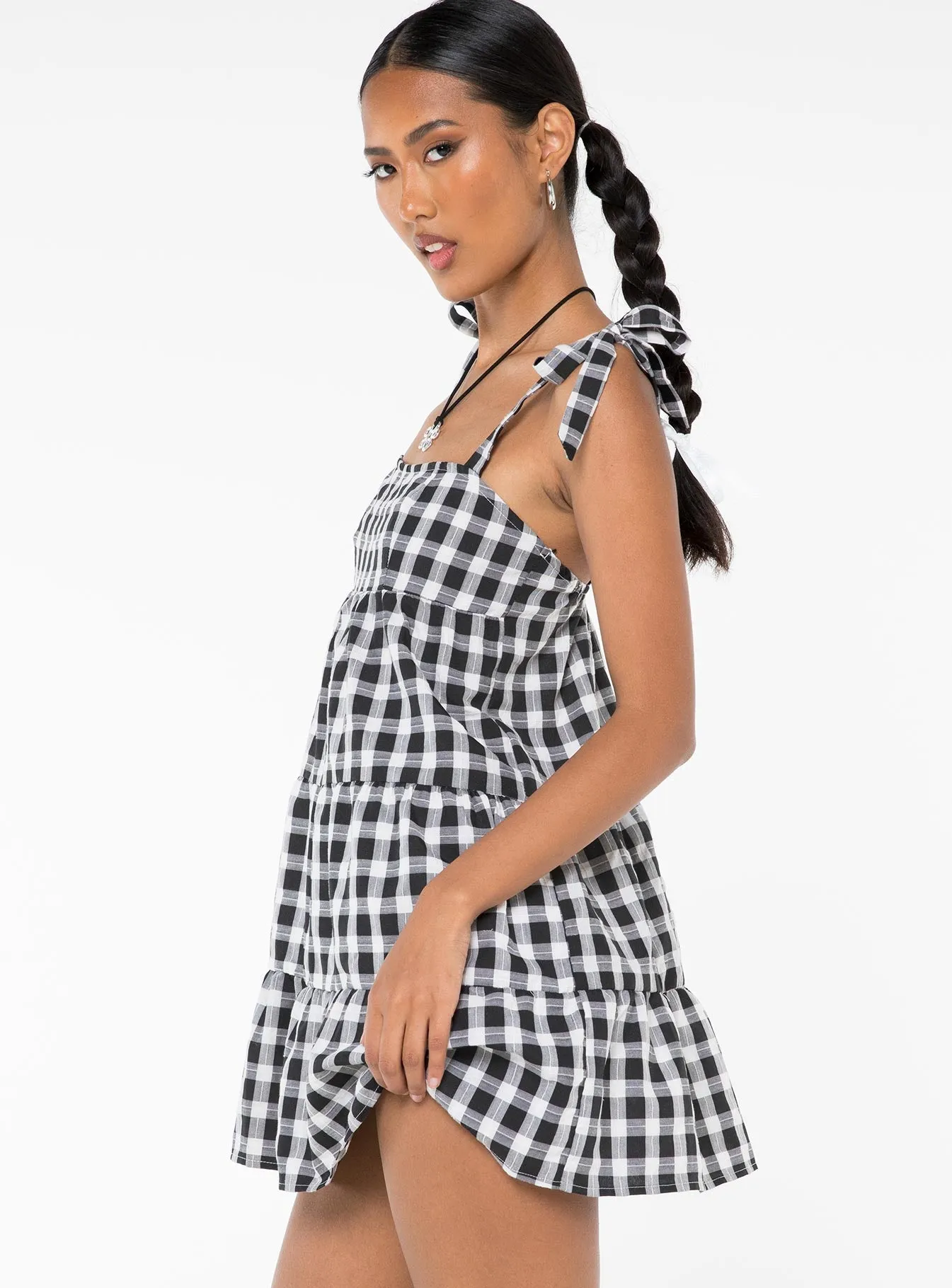 Bless Glow Lilah Gingham Mini Dress Black / White