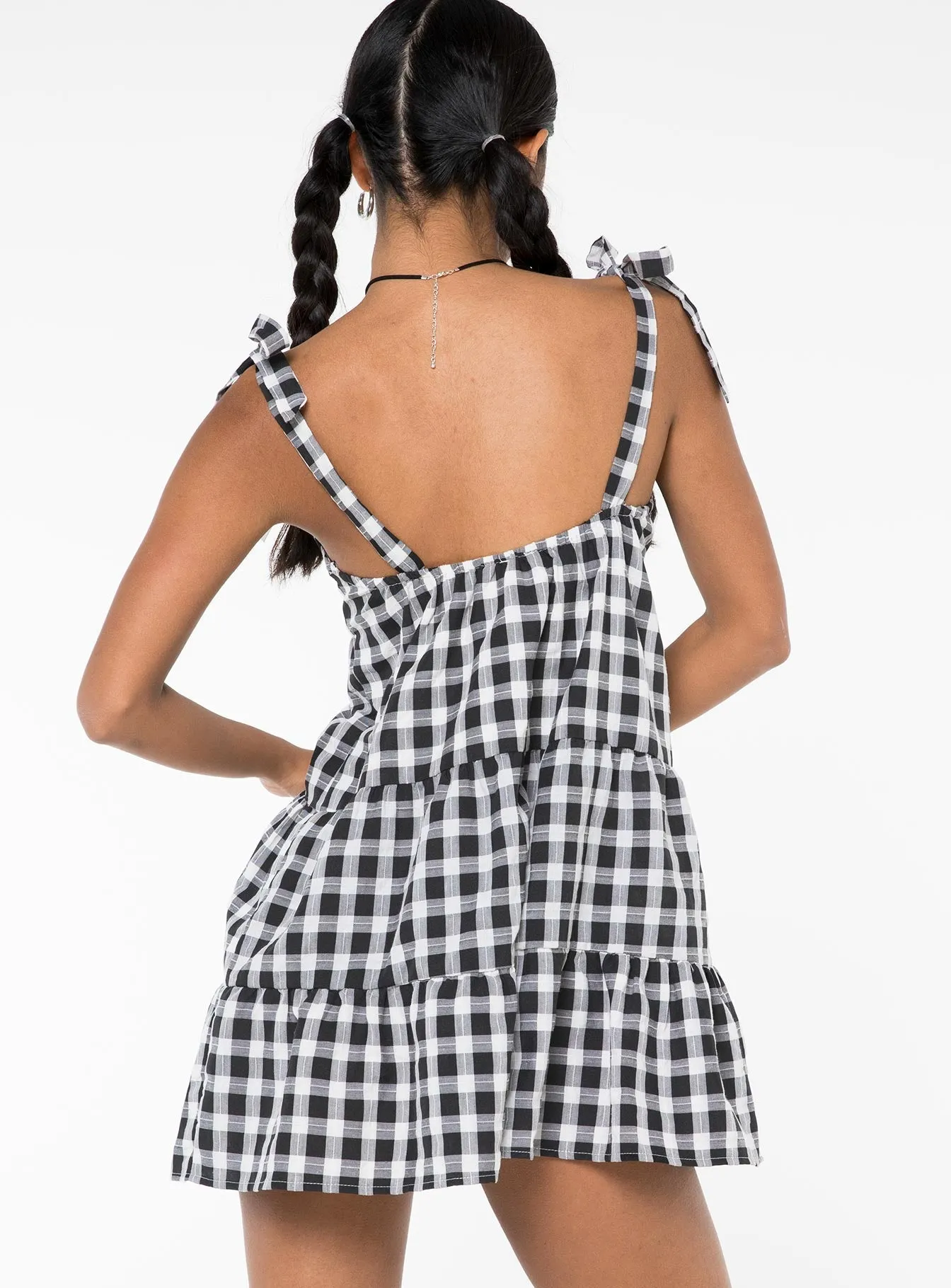 Fit Focused Soft Material Lilah Gingham Mini Dress Black / White