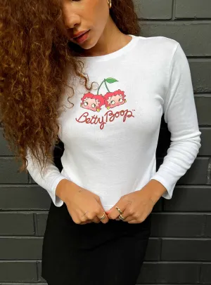 Betty Boop Cherry Girl Long Sleeve Top White Streetwear Style