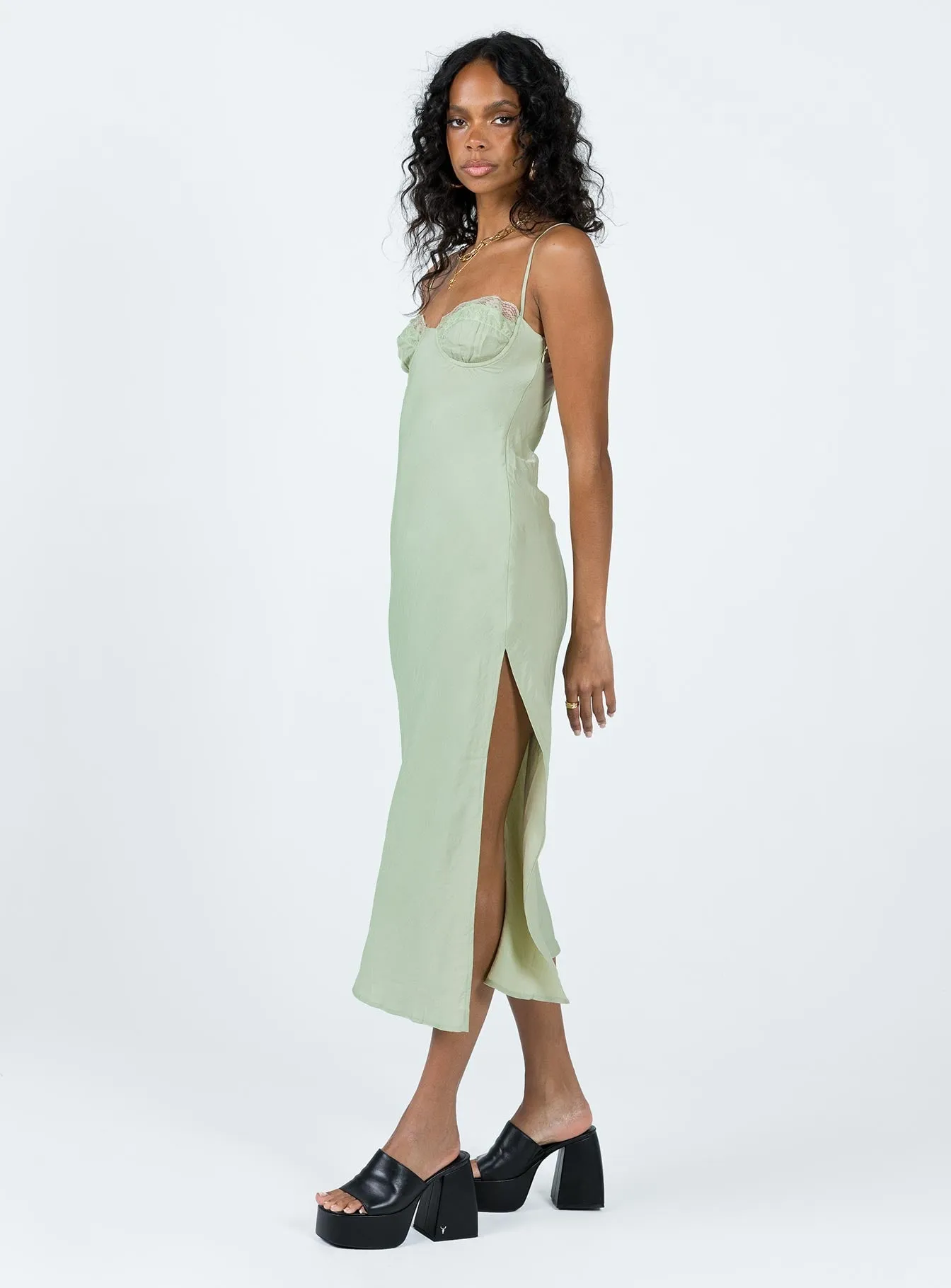 Embroidered Fabric Hazel Midi Dress Sage