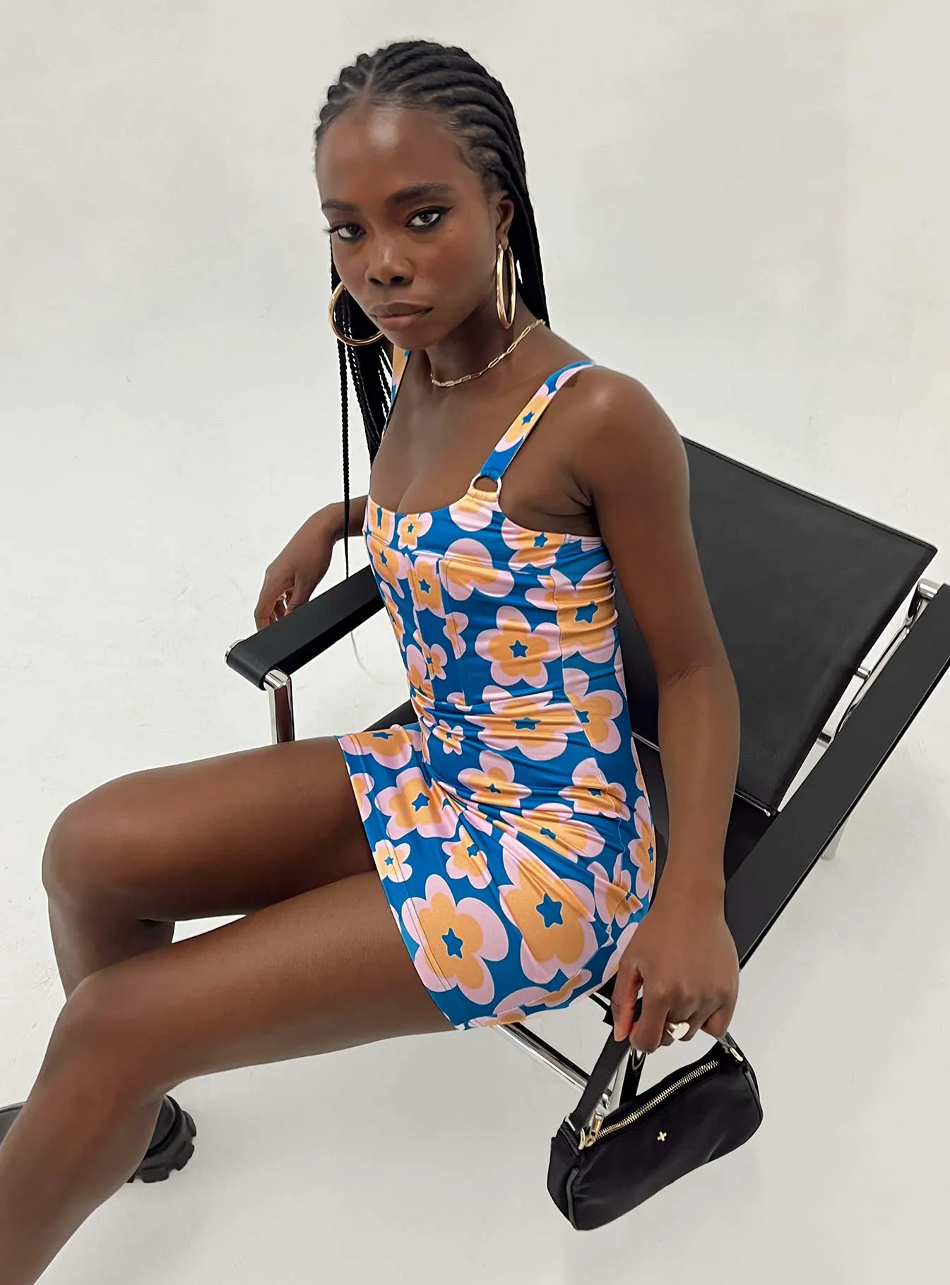 retro-style Gracen Mini Dress Blue Multi