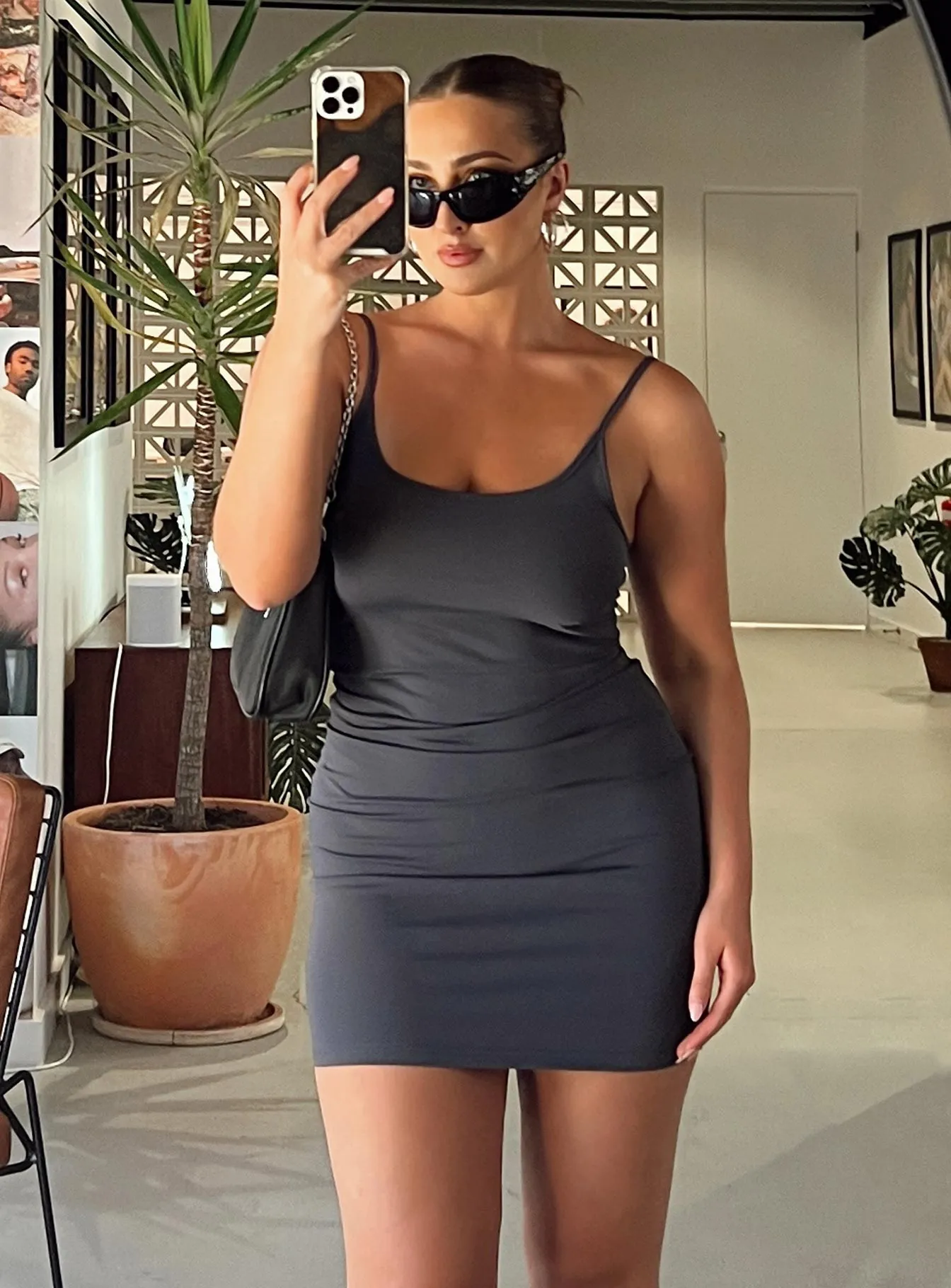 Geary Mini Dress Grey Fitted Mood Fashionable Wear