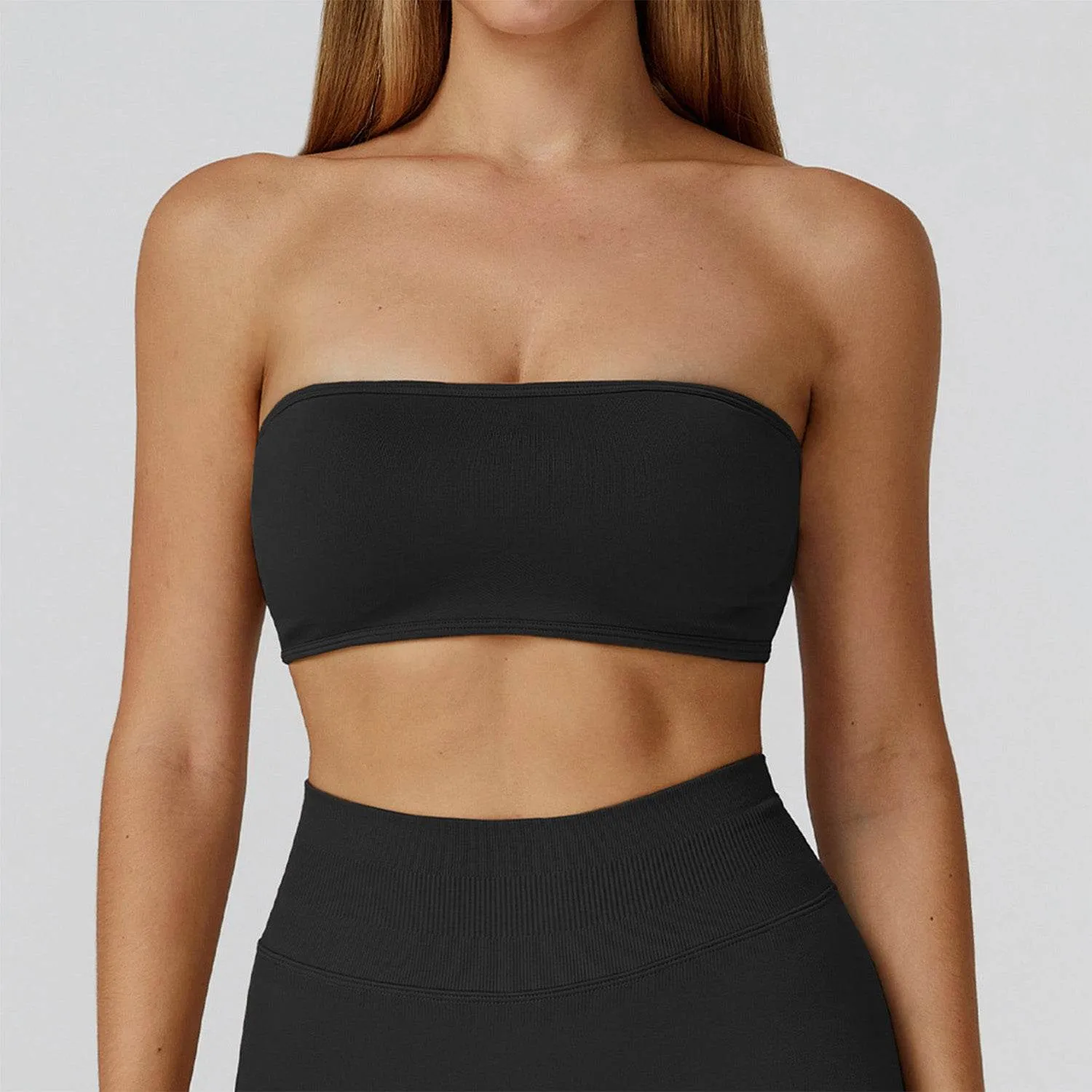 Antibacterial Finish Strapless Bandeau Sport Bra Crop Sleeveless Yoga Tube Top