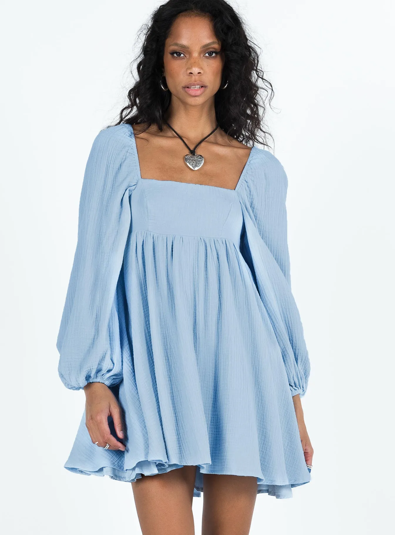 Stain-Guard-Finish Feminine Tailoring Lorna Long Sleeve Mini Dress Blue