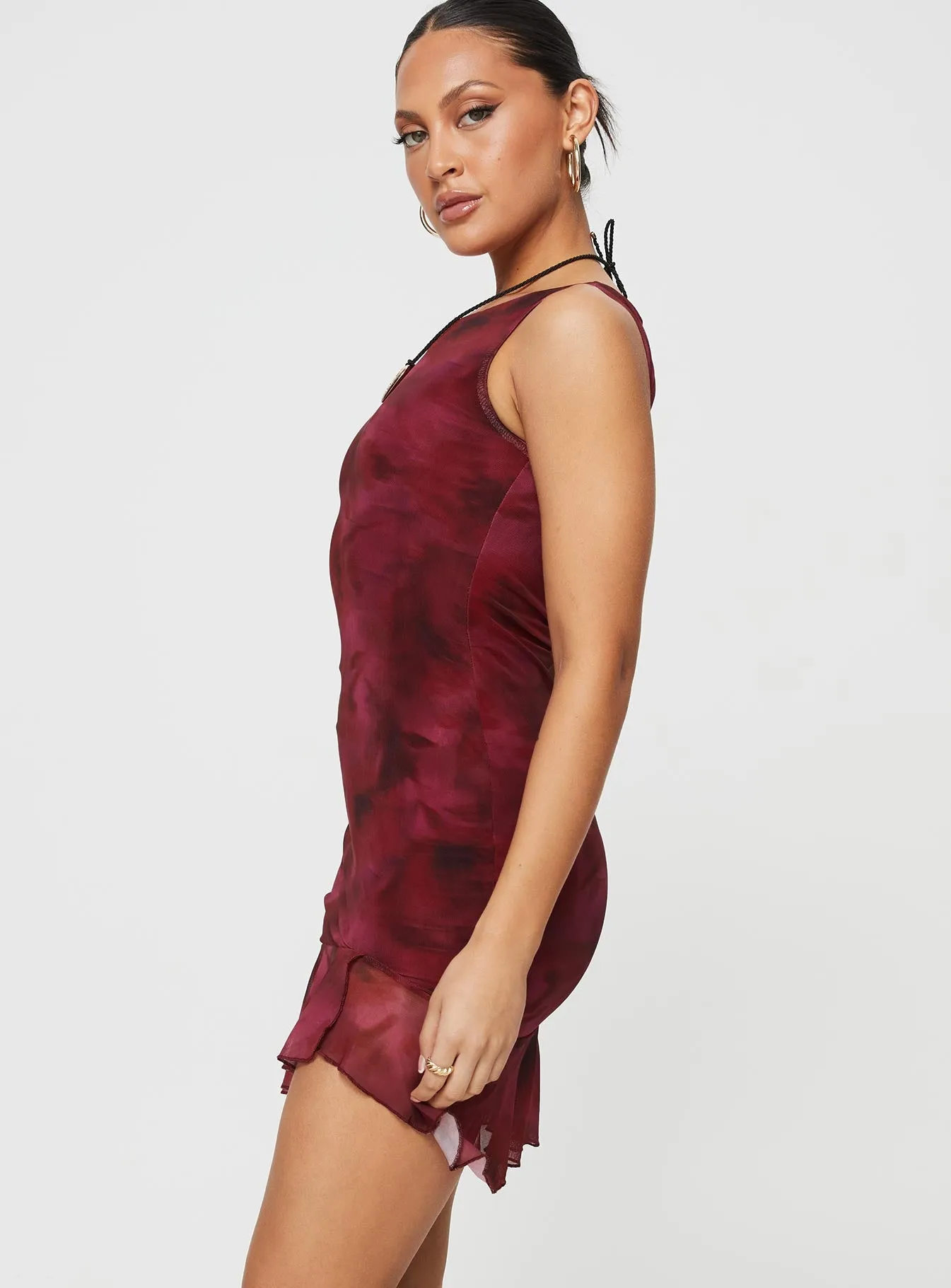 Molita Ruffle Hem Mini Dress Red Street Mode